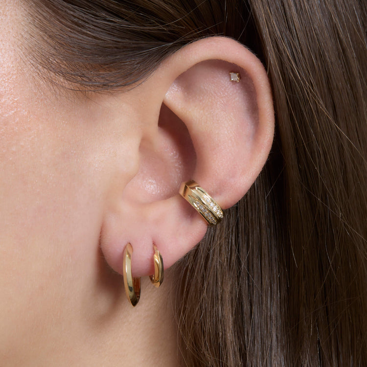 Image of 14K Yellow Gold Pave Knife Edge Ear Cuff with Stone and Strand Earrings