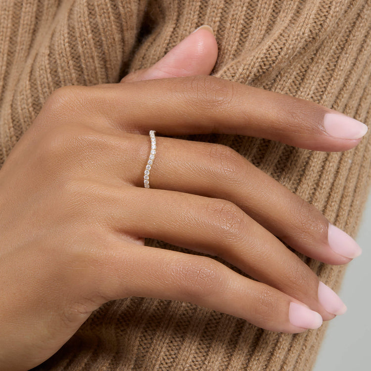 Image of 14K Yellow Gold Pave Merge Ring on Models Hand