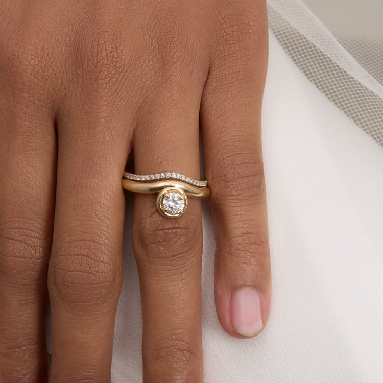 Image of 14K Yellow Gold Pave Merge Ring with Stone and Strand Rings