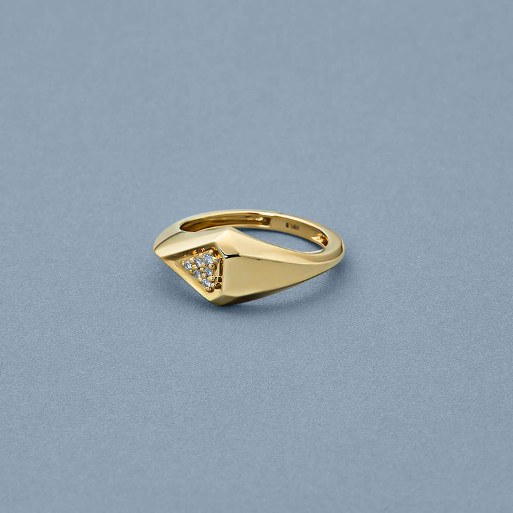 Stone and Strand 14K Yellow Gold Pave Shield Signet Ring Editorial Image