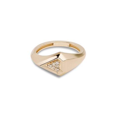 Stone and Strand 14K Yellow Gold Pave Shield Signet Ring Front Image