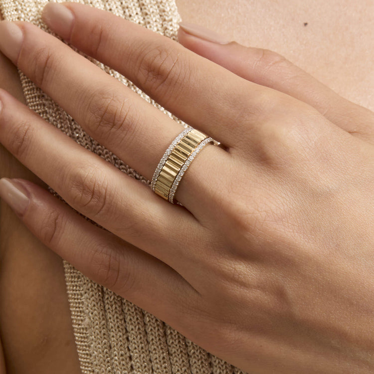 Image of 14K Yellow Gold Pave Whitney Diamond Ring on Models Hand