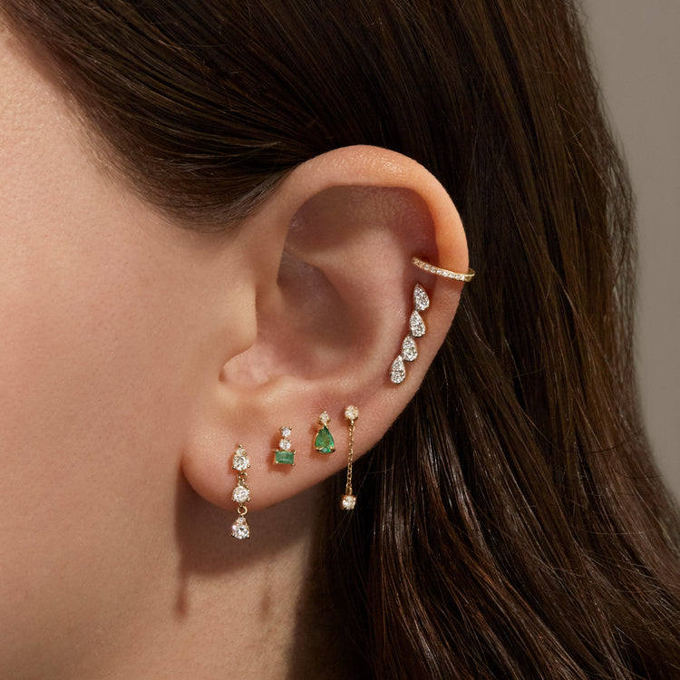 Image of 10K Yellow Gold Perfect Pear Diamond Drop Earrings with Stone and Strand Earrings