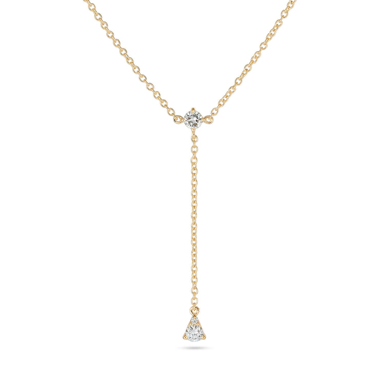 Stone and Strand 14K Yellow Gold Perfect Pear Diamond Lariat Necklace Close Up Image