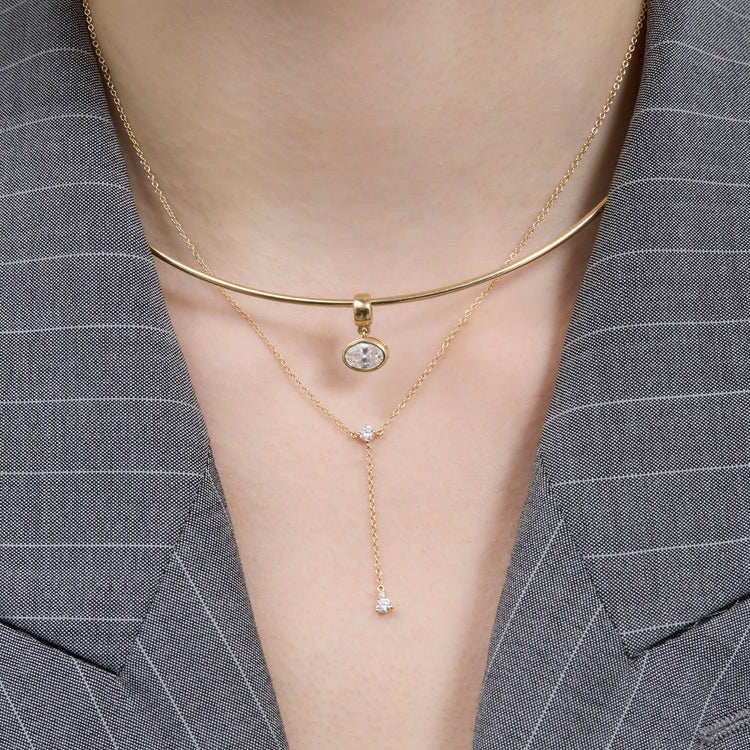 Image of 14K Yellow Gold Perfect Pear Diamond Lariat Necklace with Stone and Strand Necklaces