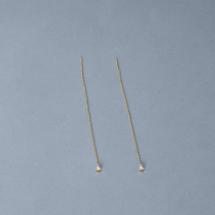 Stone and Strand 14K Yellow Gold Perfect Pear Diamond Threader Earrings Editorial Image