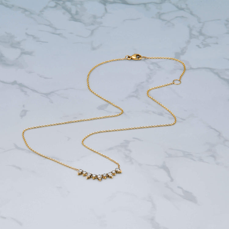 Stone and Strand 14K Yellow Gold Perfect Pear Tiara Necklace Editorial Image