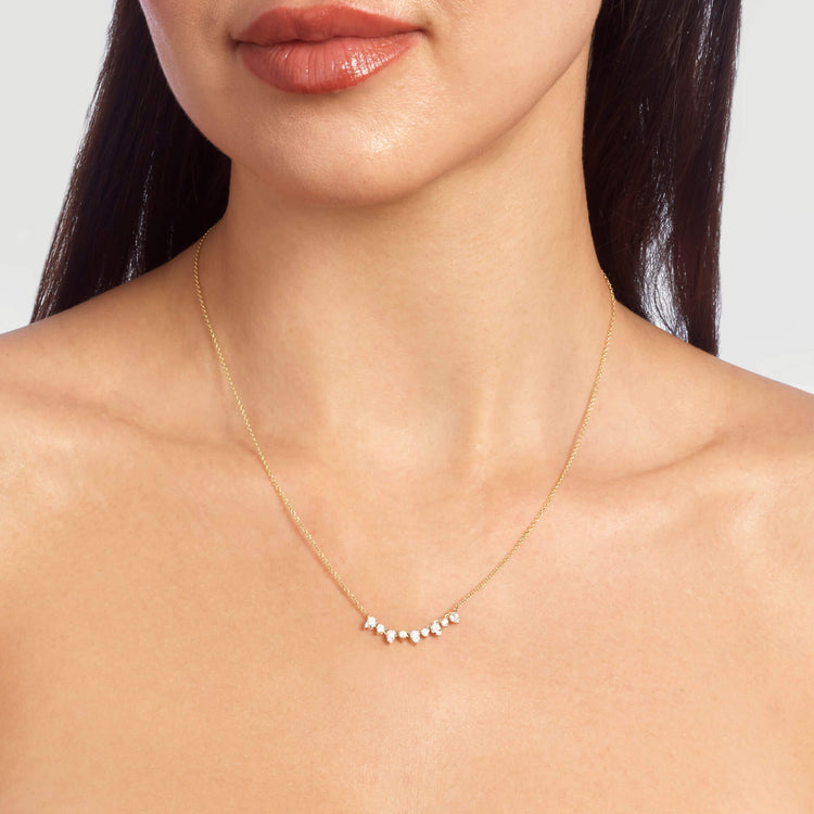 Image of 14K Yellow Gold Perfect Pear Tiara Necklace on Models Neck