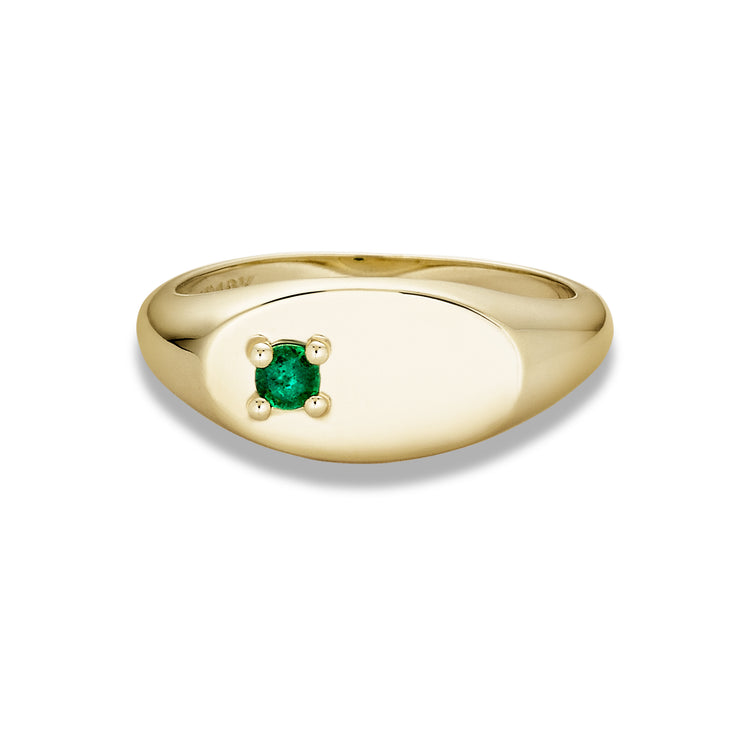 Stone and Strand 10K Yellow Gold Personalized Birthstone Signet Ring with Emerald Front Image