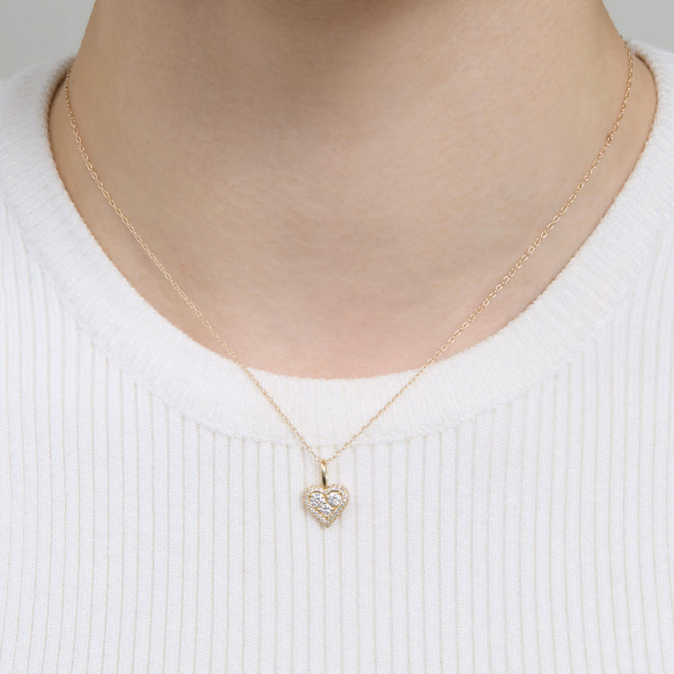 Image of 14K Yellow Gold Piece Of My Heart Sparkle Necklace on Models Neck