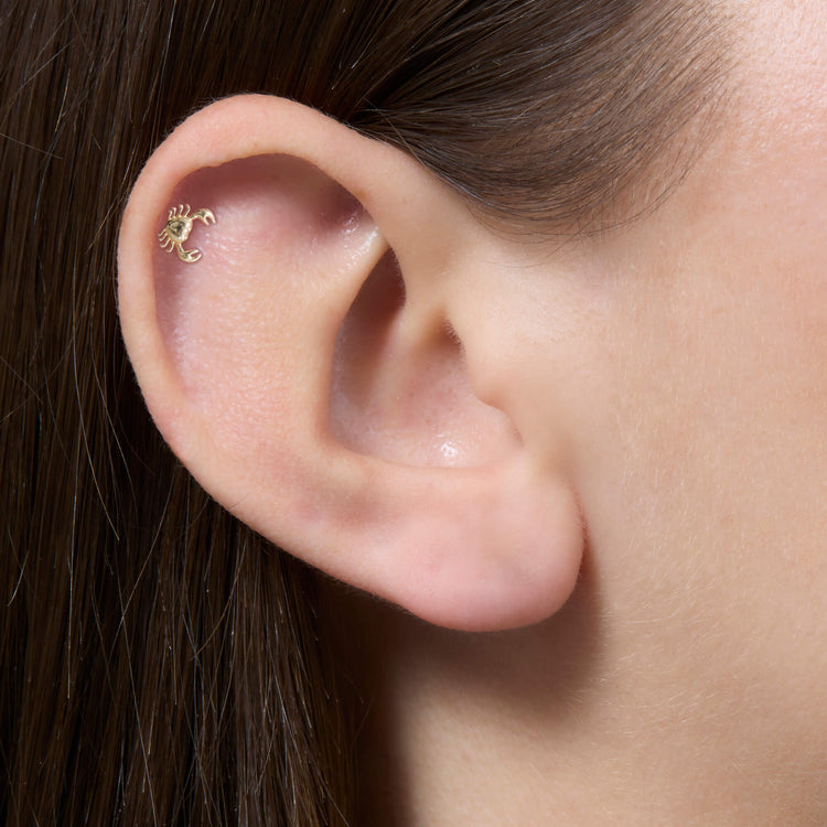 Image of 14K Yellow Gold Pinch Me Flat Back Piercing Earring on Models Ear