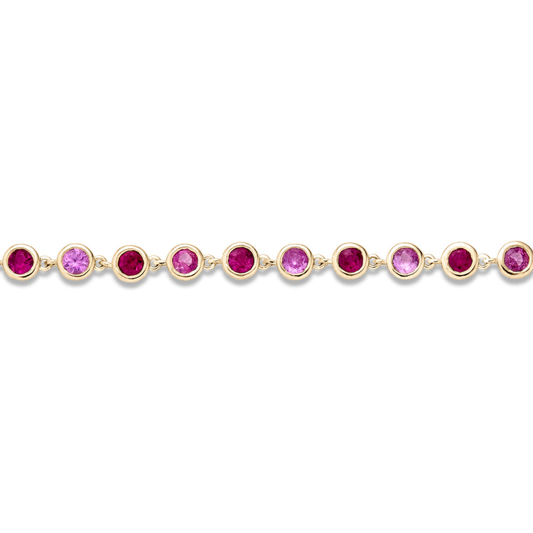 Stone and Strand 10K Yellow Gold Pink Power Pink Sapphire and Ruby Bubble Bracelet Close Up Image