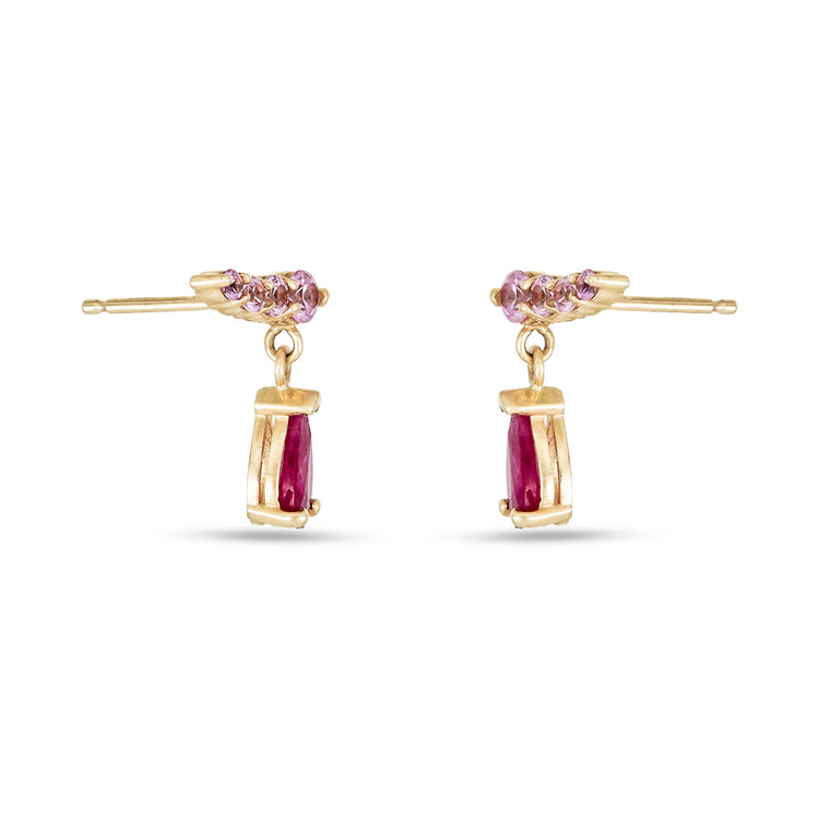 Stone and Strand 14K Yellow Gold Pink Power Pink Sapphire and Ruby Climber Earrings Side Image