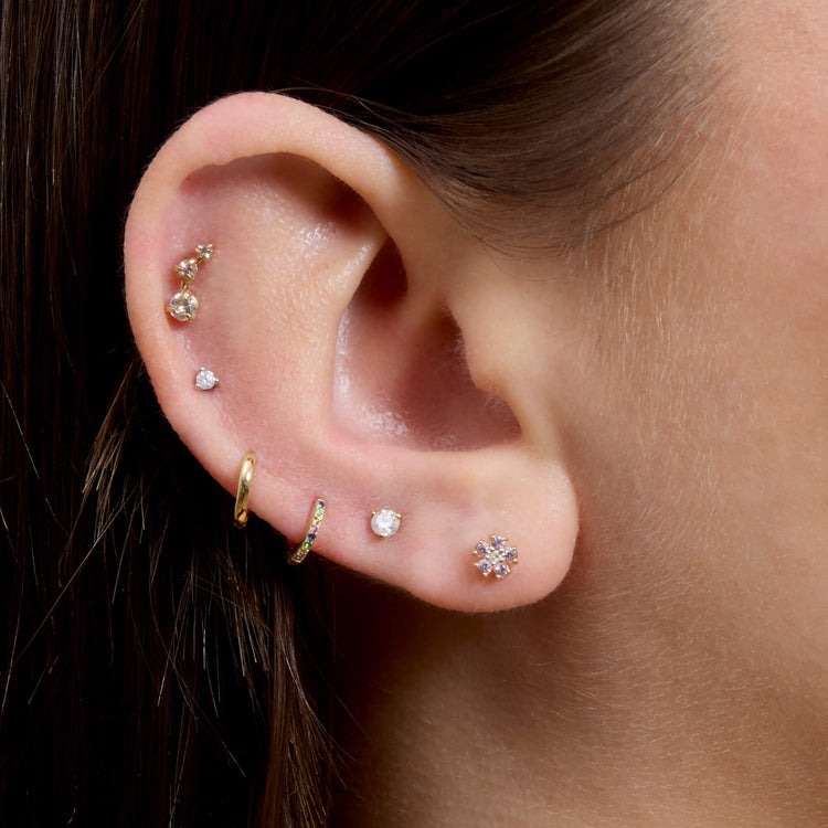 Image of 10K Yellow Gold Pink Sapphire and Diamond Flower Stud with Stone and Strand Earrings