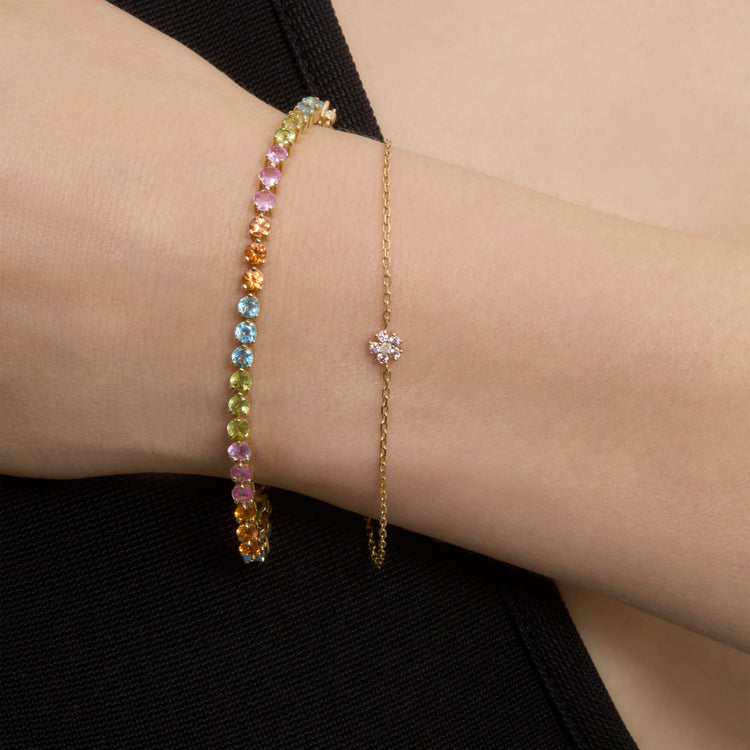 Image of 10K Yellow Gold Pink Sapphire Flower Bracelet with Stone and Strand Bracelets