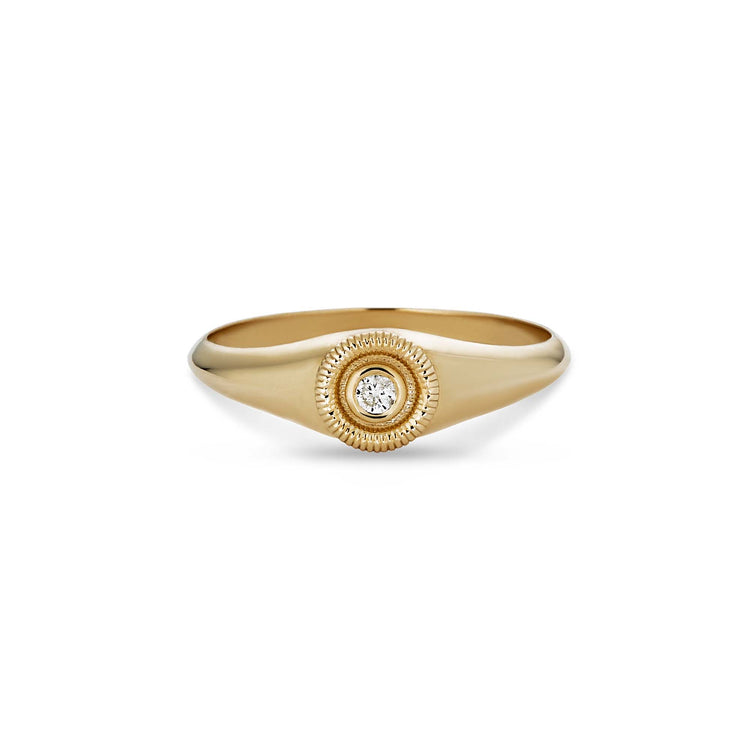 Pleated Diamond Signet Ring