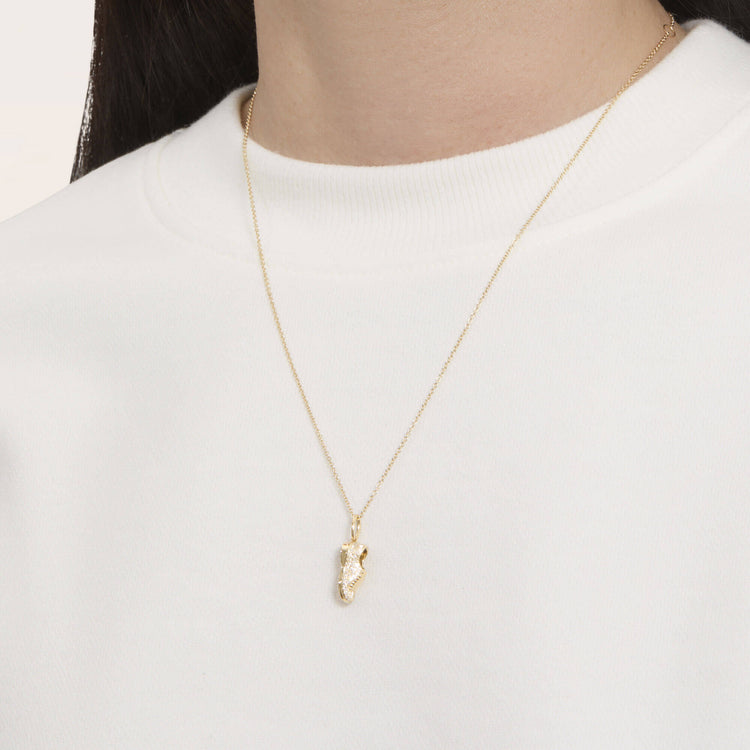 Image of 14K Yellow Gold Post Run High Pave Necklace on Models Neck