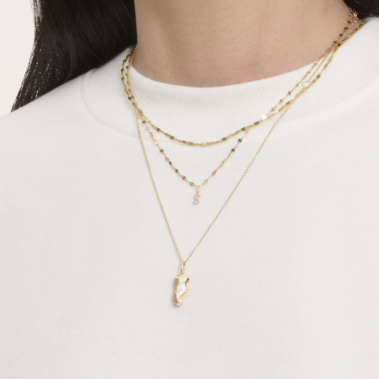 Image of 14K Yellow Gold Post Run High Pave Necklace with Stone and Strand Necklaces