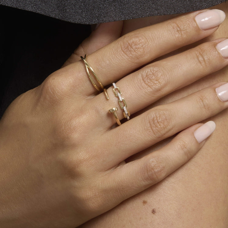 Image of 14K Yellow Gold Prince Ring with Stone and Strand Rings