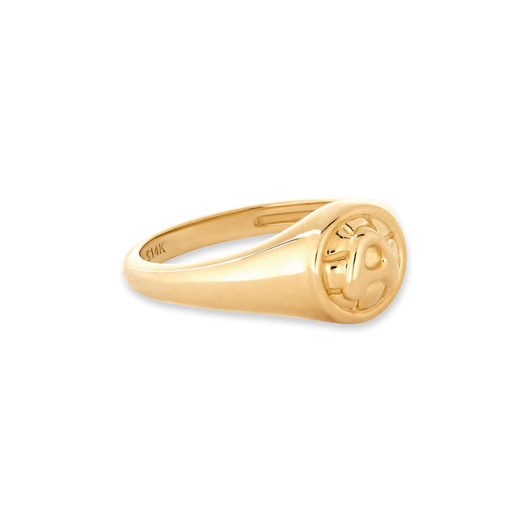 Stone and Strand 14K Yellow Gold Puff Puff Button Initial Ring Side Image