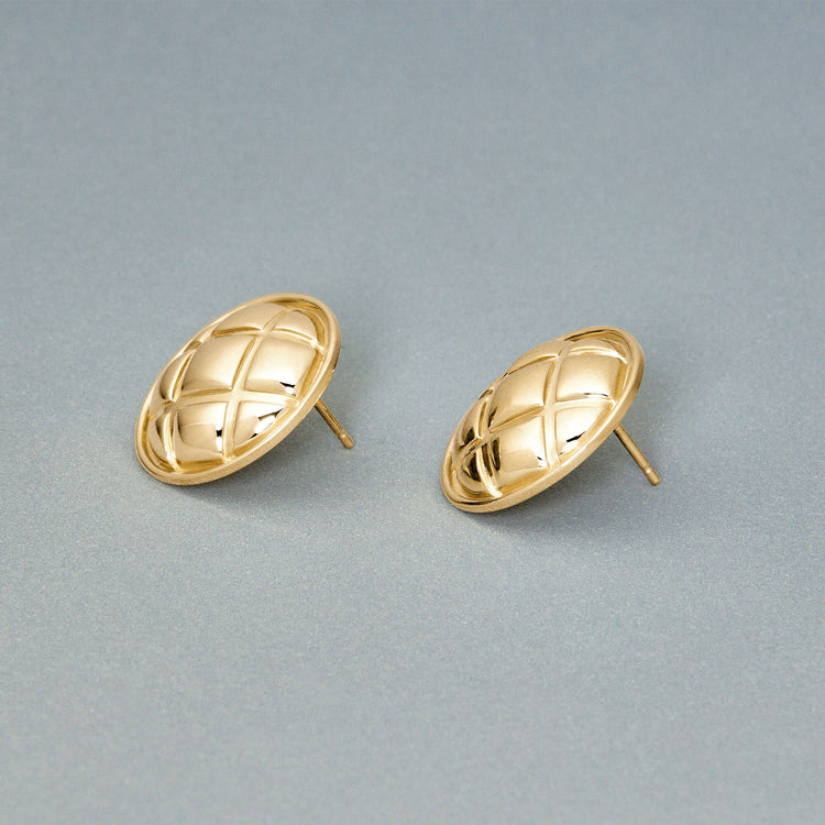 Stone and Strand 14K Yellow Gold Puff Puff Button Studs Editorial Image