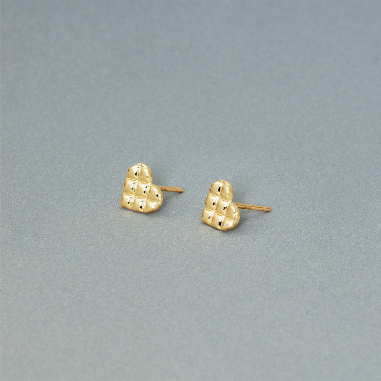 Stone and Strand 14K Yellow Gold Puff Puff Heart Studs Editorial Image