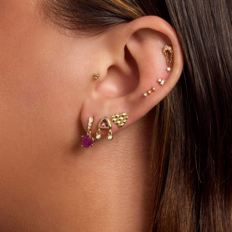 Image of 14K Yellow Gold Puff Puff Heart Studs with Stone and Strand Earrings