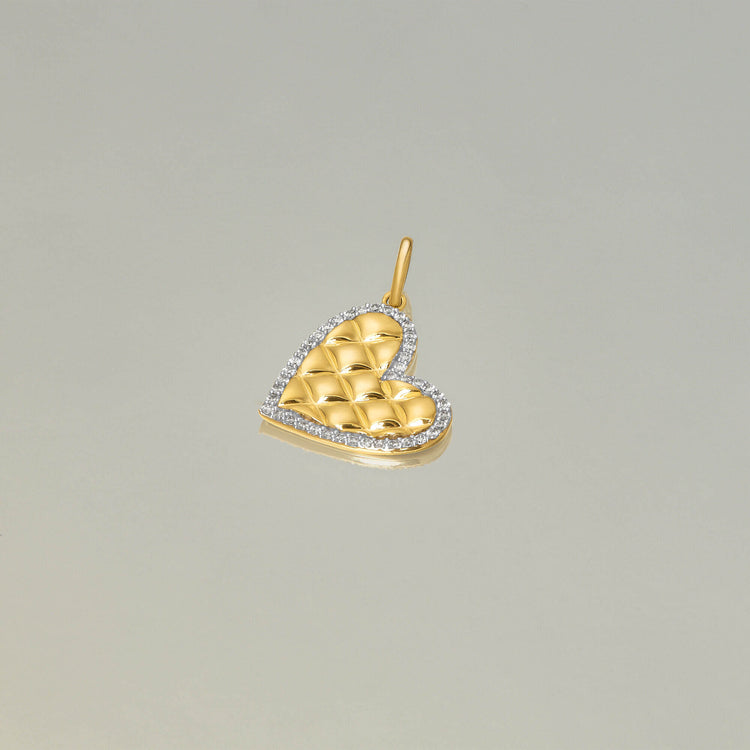 Stone and Strand 14K Yellow Gold Puff Puff Pave Heart Charm Editorial Image