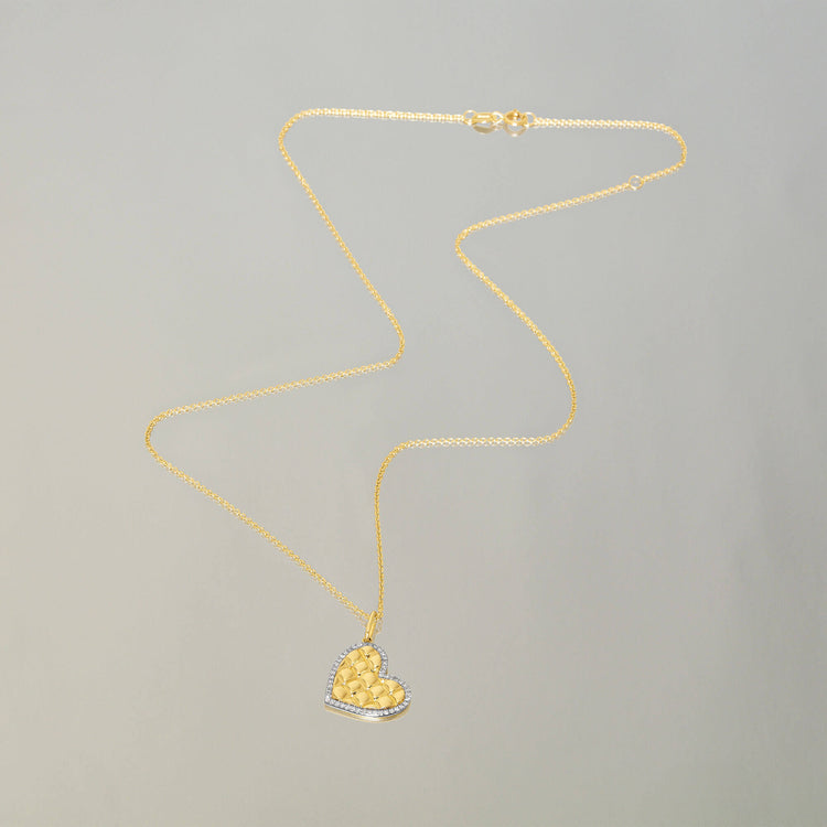 Stone and Strand 14K Yellow Gold Puff Puff Pave Heart Necklace Editorial Image