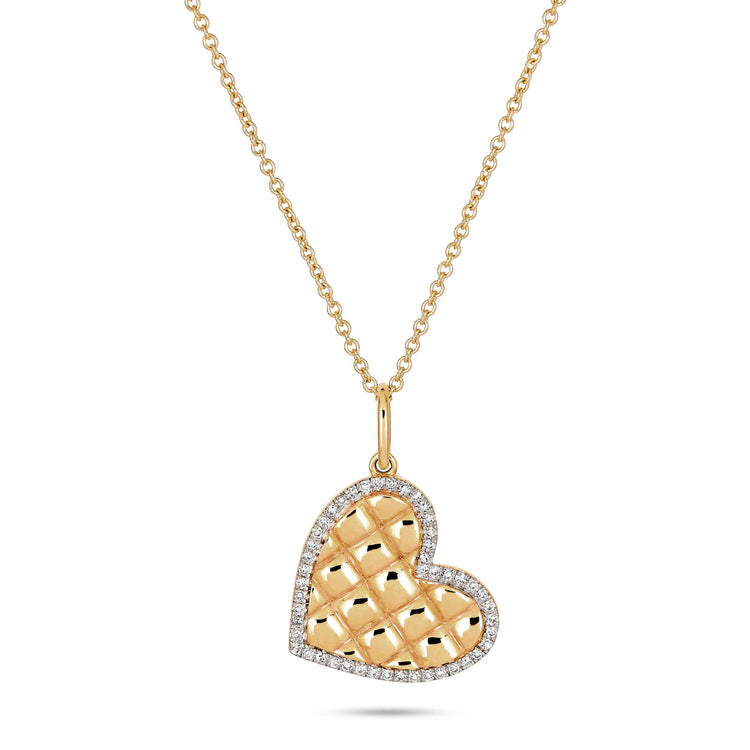 Stone and Strand 14K Yellow Gold Puff Puff Pave Heart Necklace Close Up Image