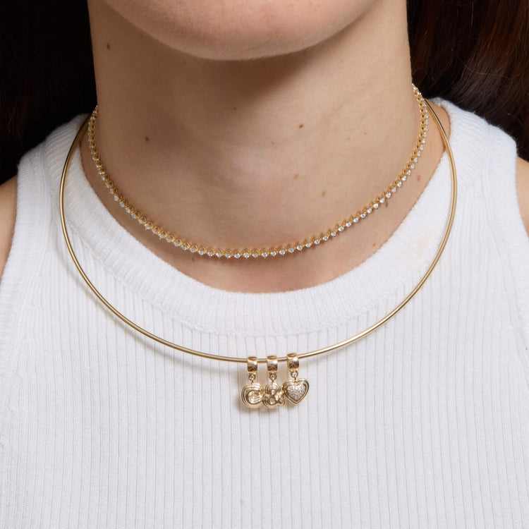 Image of 14K Yellow Gold Puffed Ampersand Charm with Stone and Strand Necklaces