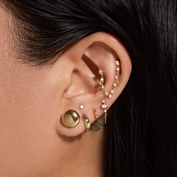 Image of 10K Yellow Gold Medium Puffed Dome Studs with Stone and Strand Earrings