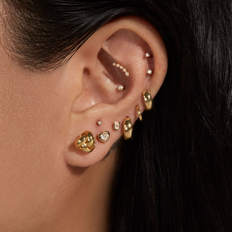 Image of 14K Yellow Gold Puffed Knot Studs with Stone and Strand Earrings