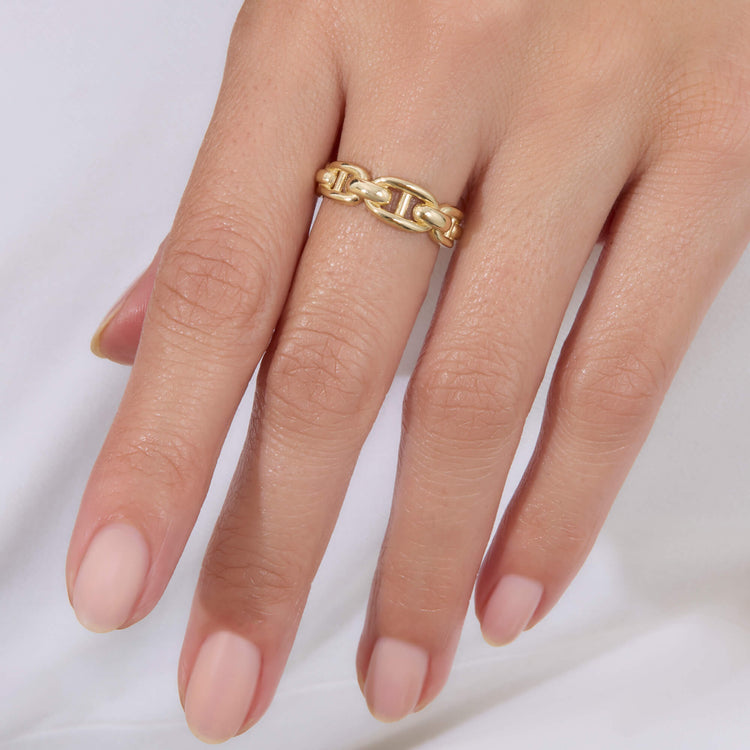 Image of 14K Yellow Gold Puffed Maritime Ring on Models Hand