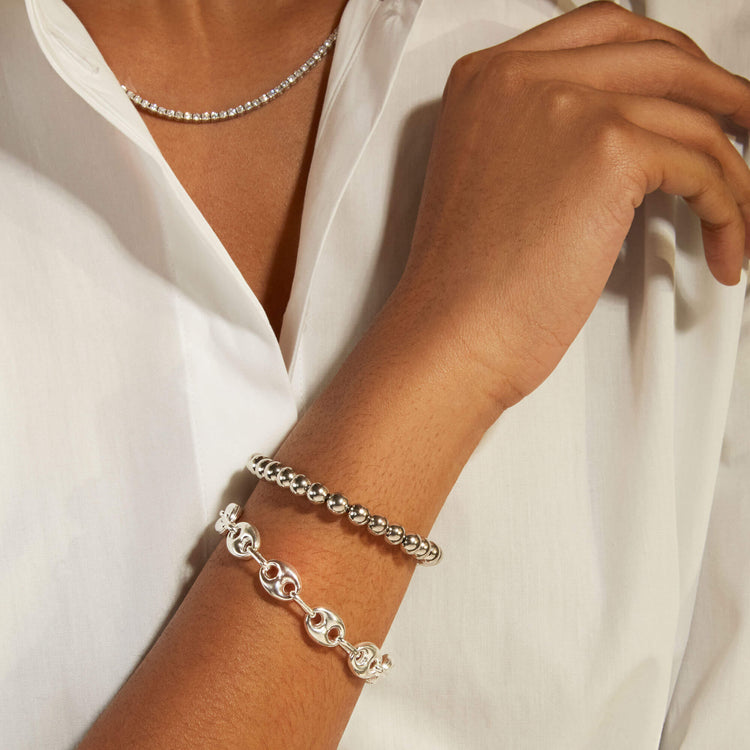 Image of Sterling Silver Puffed Maritime Silver Bracelet with Stone and Strand Bracelets