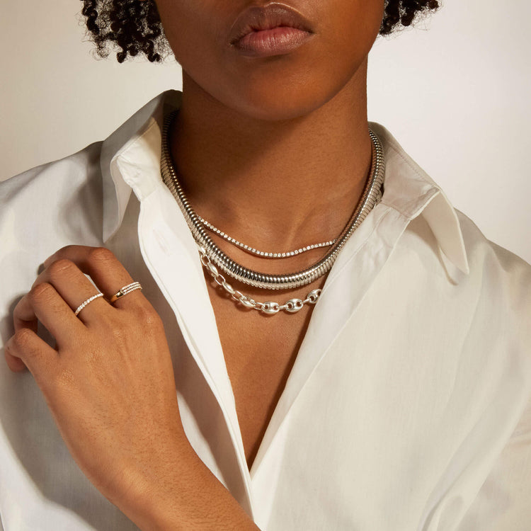 Image of Sterling Silver Puffed Maritime Silver Necklace with Stone and Strand Necklaces