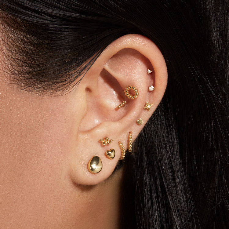 Image of 14K Yellow Gold Puffed Ovo Studs with Stone and Strand Earrings