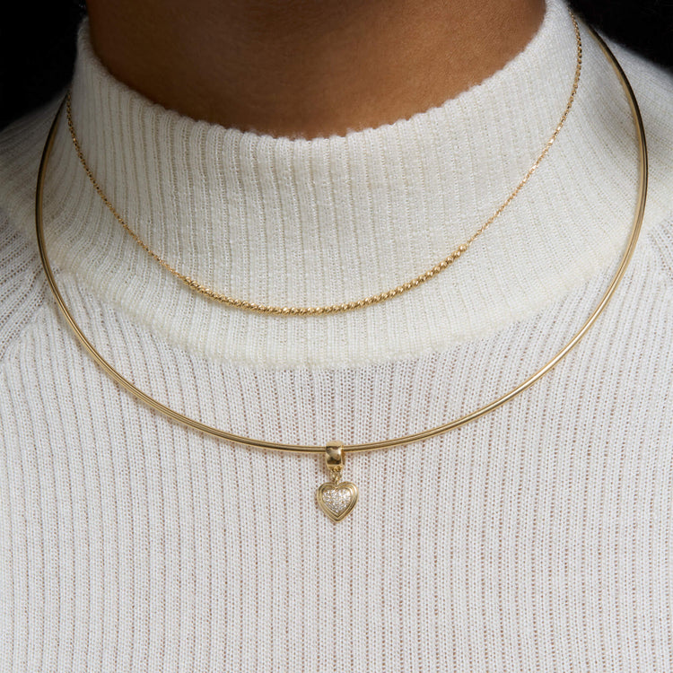 Image of 14K Yellow Gold Puffed Pave Heart Charm with Stone and Strand Necklaces