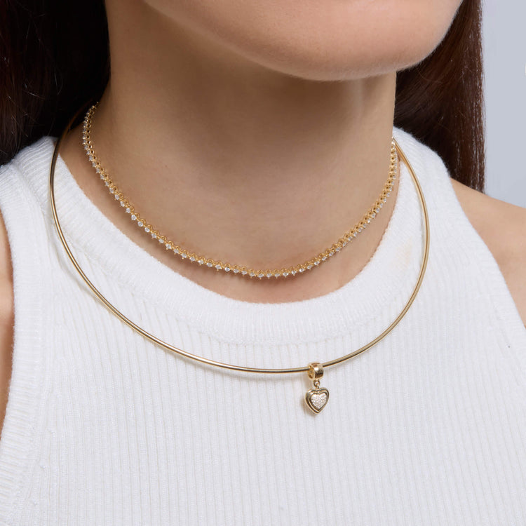 Image of 14K Yellow Gold Puffed Pave Heart Charm with Stone and Strand Necklaces