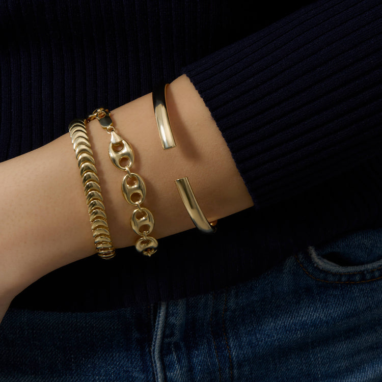 Image of 14K Yellow Gold Puffed XL Maritime Bracelet with Stone and Strand Bracelets