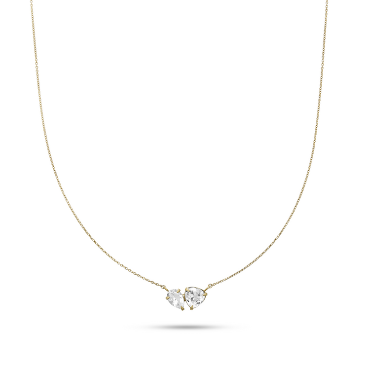 Stone and Strand 10K Yellow Gold Pear and Heart Toi et Moi White Topaz Necklace Front Image