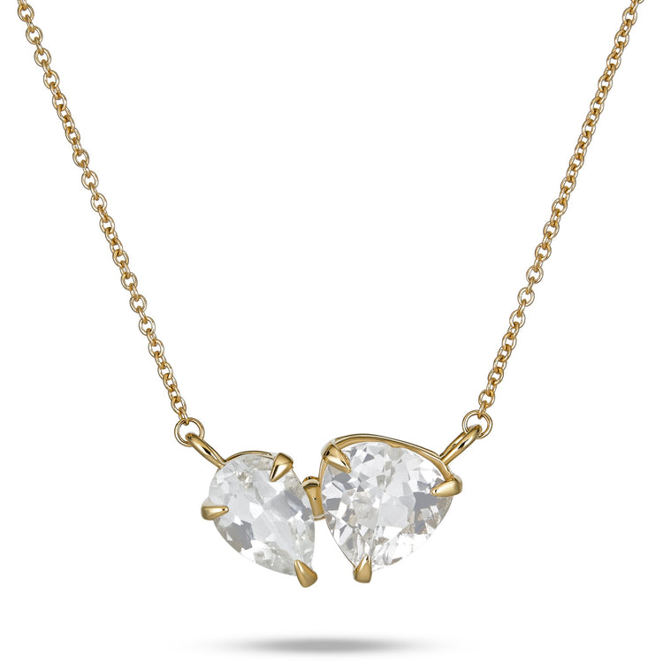 Stone and Strand 10K Yellow Gold Pear and Heart Toi et Moi White Topaz Necklace Close Up Image