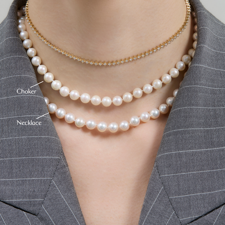 Image of 14K Yellow Gold Daily Pearl Necklace with Stone and Strand Necklaces