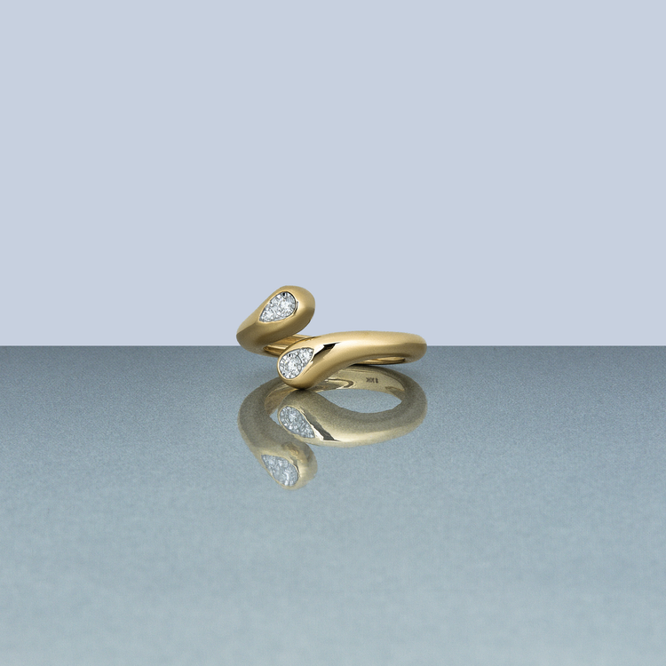 Stone and Strand 10K Yellow Gold Perfect Pear Diamond Hug Ring Editorial Image