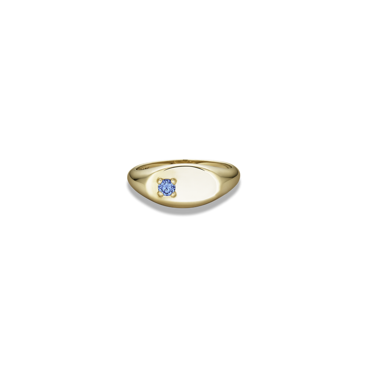 Stone and Strand 10K Yellow Gold Personalized Birthstone Signet Ring with Blue Sapphire Front Image