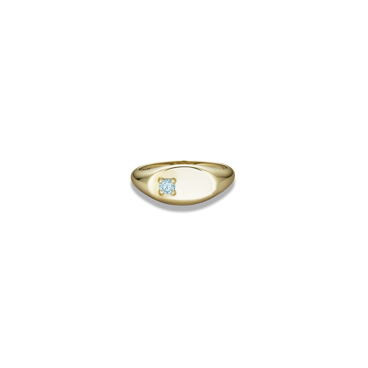 Stone and Strand 10K Yellow Gold Personalized Birthstone Signet Ring with Blue Topaz Front Image