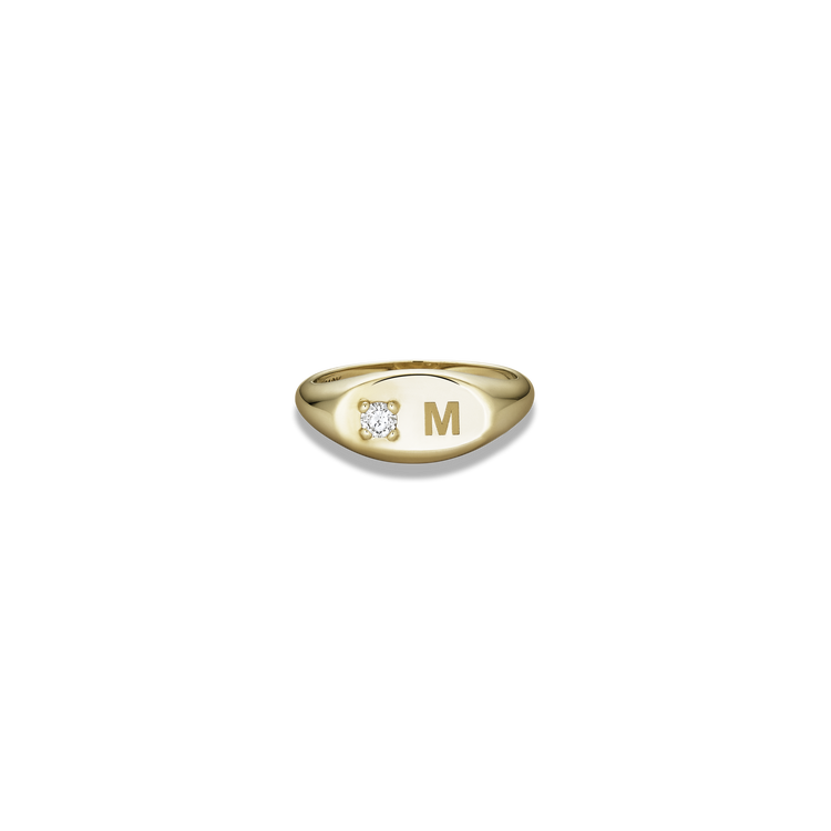 Stone and Strand 10K Yellow Gold Personalized Birthstone Signet Ring with White Topaz Engraved Front Image