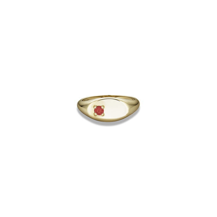 Stone and Strand 10K Yellow Gold Personalized Birthstone Signet Ring with Garnet Front Image