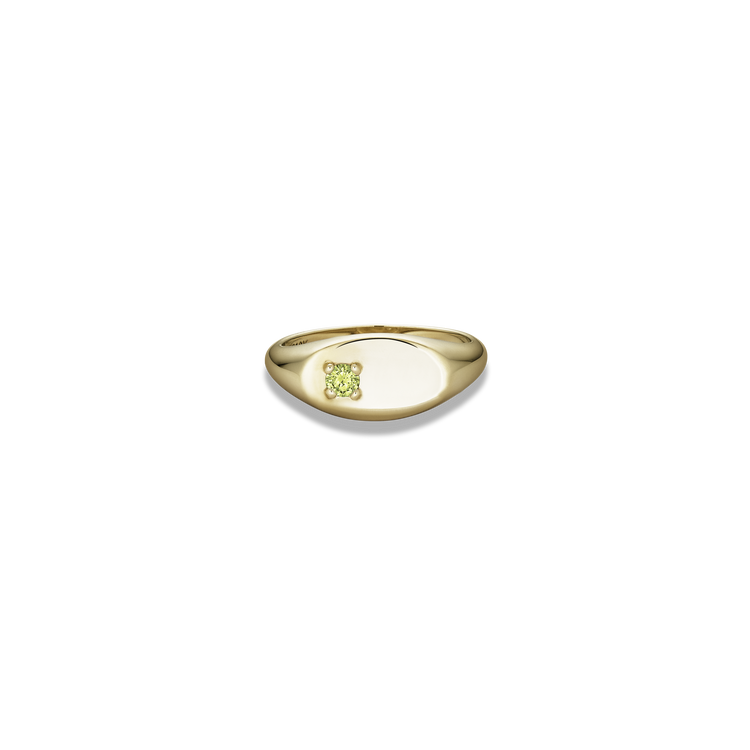 Stone and Strand 10K Yellow Gold Personalized Birthstone Signet Ring with Peridot Front Image