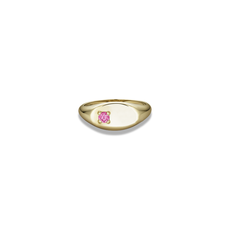 Stone and Strand 10K Yellow Gold Personalized Birthstone Signet Ring with Pink Topaz Front Image